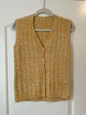 Vintage Yellow & White Knitted Button-Up Vest